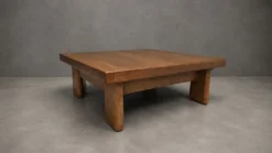 Table basse / bout de canapé brutaliste en chêne – Années 70