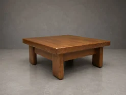 Table basse / bout de canapé brutaliste en chêne – Années 70