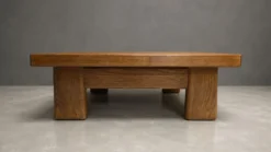 Table basse / bout de canapé brutaliste en chêne – Années 70
