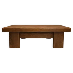 Table basse / bout de canapé brutaliste en chêne – Années 70