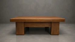 Table basse / bout de canapé brutaliste en chêne – Années 70