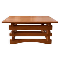 Table basse brutaliste en orme – années 70