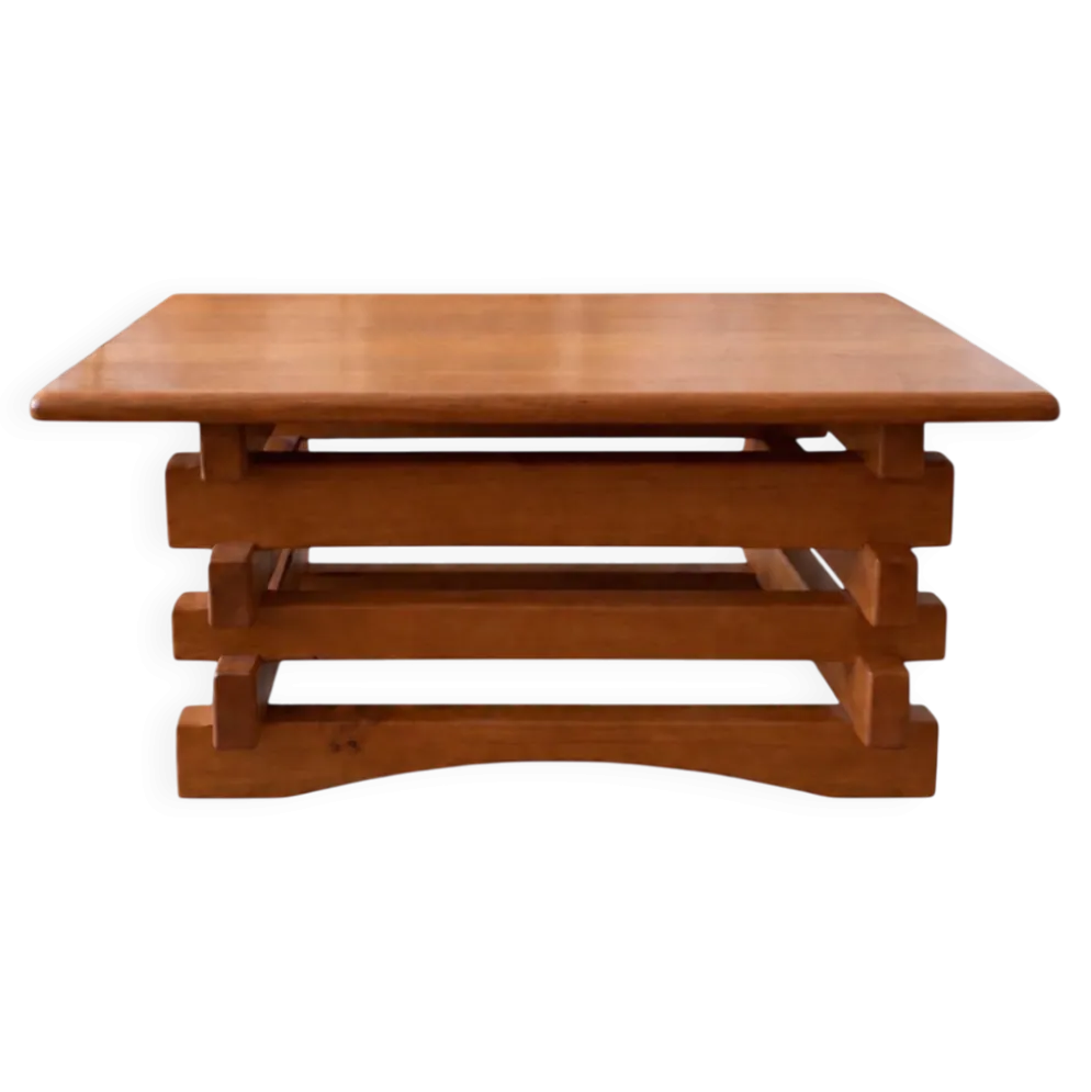 Table basse brutaliste en orme – années 70