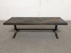Table basse brutaliste en pierres naturelles et fer forgé, France vers 1960