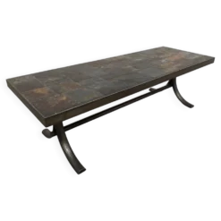 Table basse brutaliste en pierres naturelles et fer forgé, France vers 1960