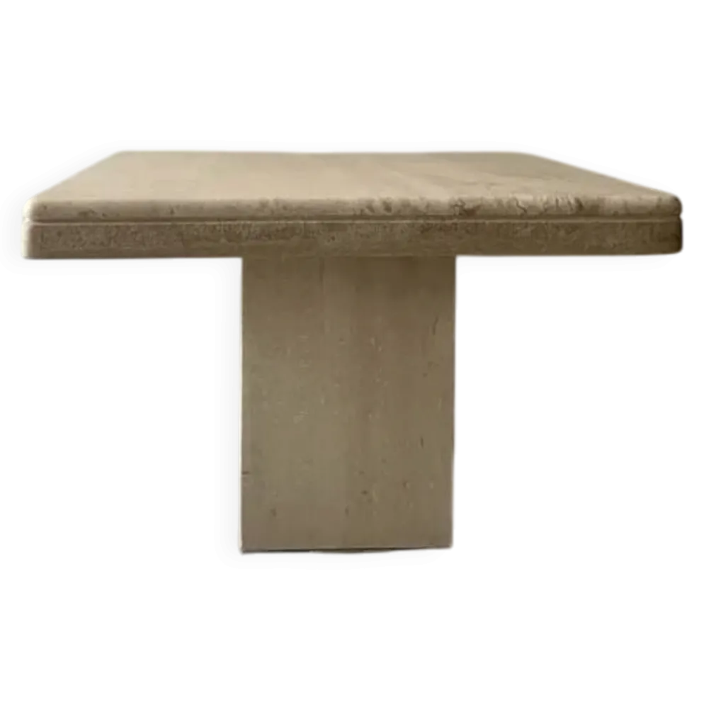 Table basse carrée en travertin polie, italie 1970