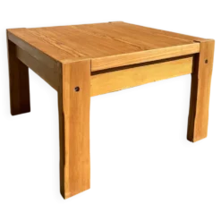 Table basse carré en bois massif (pin), années 80