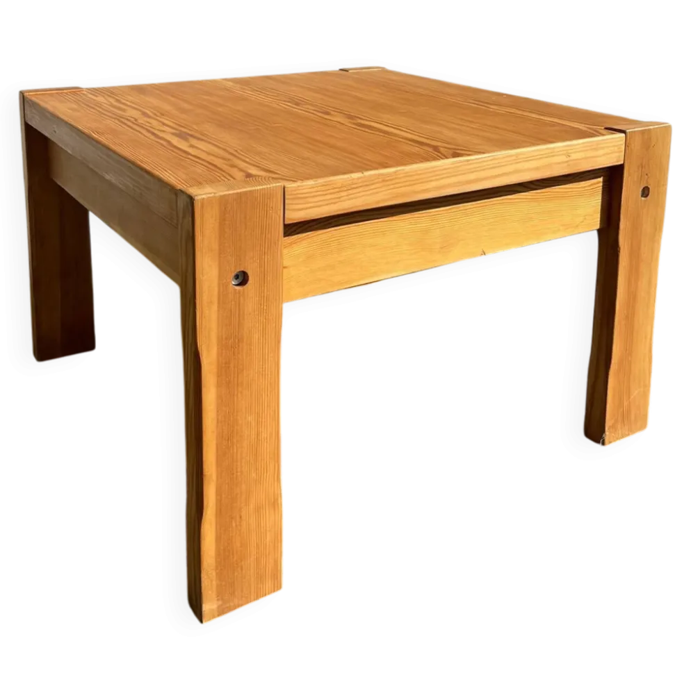 Table basse carré en bois massif (pin), années 80