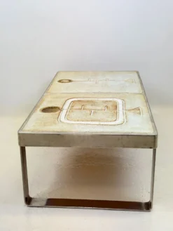 Table basse céramique / chrome — Jean Gregorieff, France, 1970s
