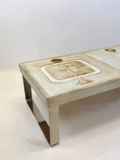 Table basse céramique / chrome — Jean Gregorieff, France, 1970s