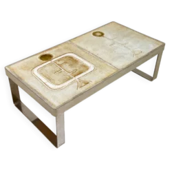 Table basse céramique / chrome — Jean Gregorieff, France, 1970s