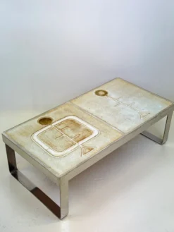 Table basse céramique / chrome — Jean Gregorieff, France, 1970s