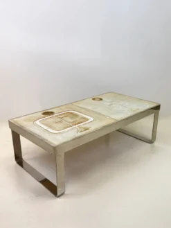 Table basse céramique / chrome — Jean Gregorieff, France, 1970s