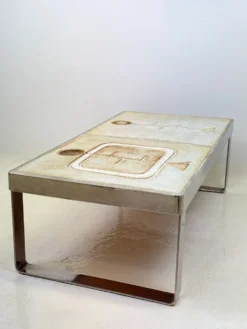 Table basse céramique / chrome — Jean Gregorieff, France, 1970s