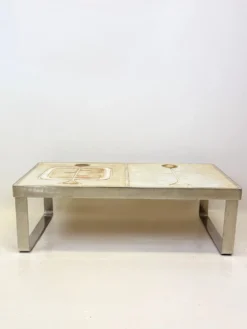 Table basse céramique / chrome — Jean Gregorieff, France, 1970s
