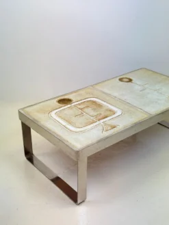 Table basse céramique / chrome — Jean Gregorieff, France, 1970s