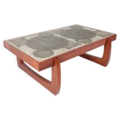 Table basse danoise en palissandre et céramique signée "Ox Art"