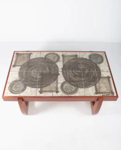 Table basse danoise en palissandre et céramique signée "Ox Art"