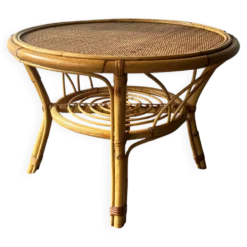 Table basse / d'appoint en bambou et rotin vintage italien des années 1960/70.