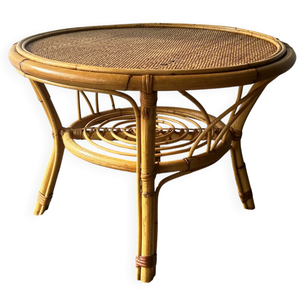 Table basse / d'appoint en bambou et rotin vintage italien des années 1960/70.