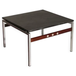 Table basse en ardoise, chrome et bois, 1970 Danemark
