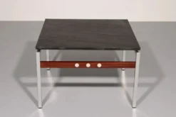 Table basse en ardoise, chrome et bois, 1970 Danemark
