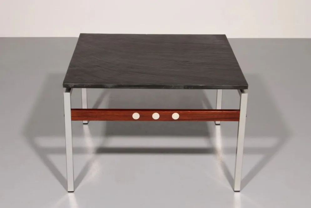Table basse en ardoise, chrome et bois, 1970 Danemark
