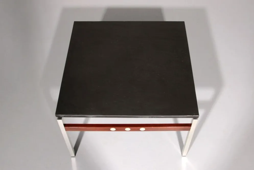 Table basse en ardoise, chrome et bois, 1970 Danemark