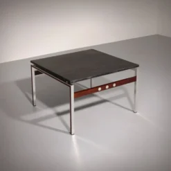 Table basse en ardoise, chrome et bois, 1970 Danemark
