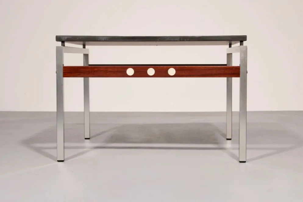 Table basse en ardoise, chrome et bois, 1970 Danemark