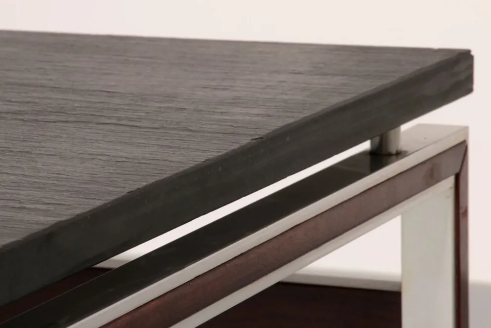 Table basse en ardoise, chrome et bois, 1970 Danemark