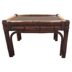 Table basse en bambou et verre fumé, années 1960