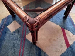 Table basse en bambou et verre fumé, années 1960