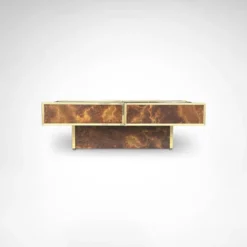 Table basse en bois de bouleau et métal en laiton avec bar intégré par Maison Lancel