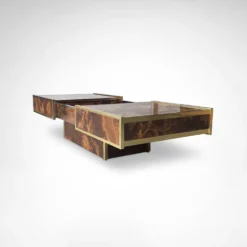 Table basse en bois de bouleau et métal en laiton avec bar intégré par Maison Lancel