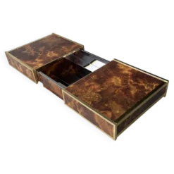 Table basse en bois de bouleau et métal en laiton avec bar intégré par Maison Lancel