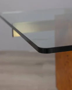 Table basse en bruyère et verre vintage des années 1970, design italien.