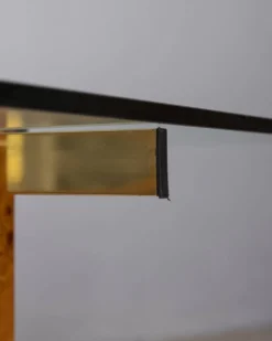 Table basse en bruyère et verre vintage des années 1970, design italien.