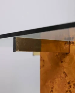 Table basse en bruyère et verre vintage des années 1970, design italien.
