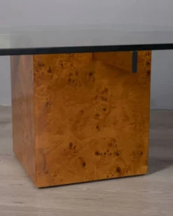 Table basse en bruyère et verre vintage des années 1970, design italien.