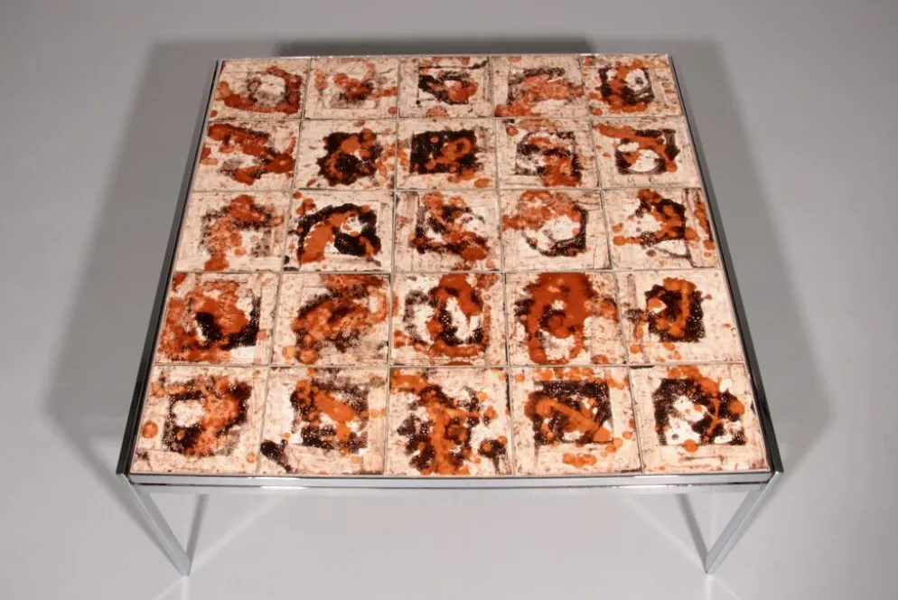 Table basse en cadre chromé et carreaux en céramique, Danemark, années 1970