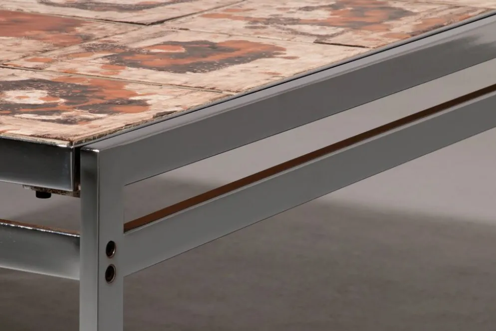 Table basse en cadre chromé et carreaux en céramique, Danemark, années 1970