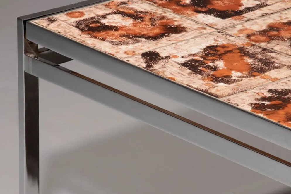 Table basse en cadre chromé et carreaux en céramique, Danemark, années 1970