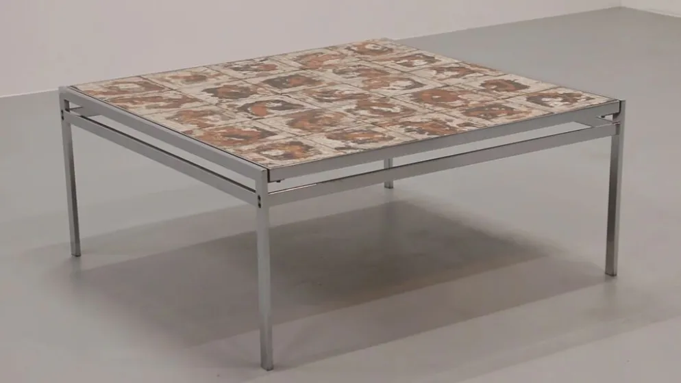 Table basse en cadre chromé et carreaux en céramique, Danemark, années 1970
