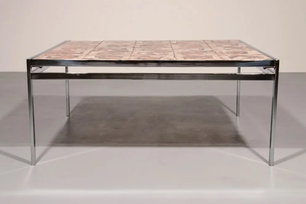 Table basse en cadre chromé et carreaux en céramique, Danemark, années 1970
