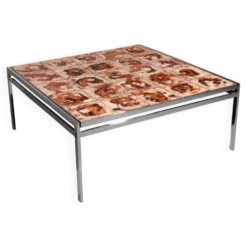 Table basse en cadre chromé et carreaux en céramique, Danemark, années 1970