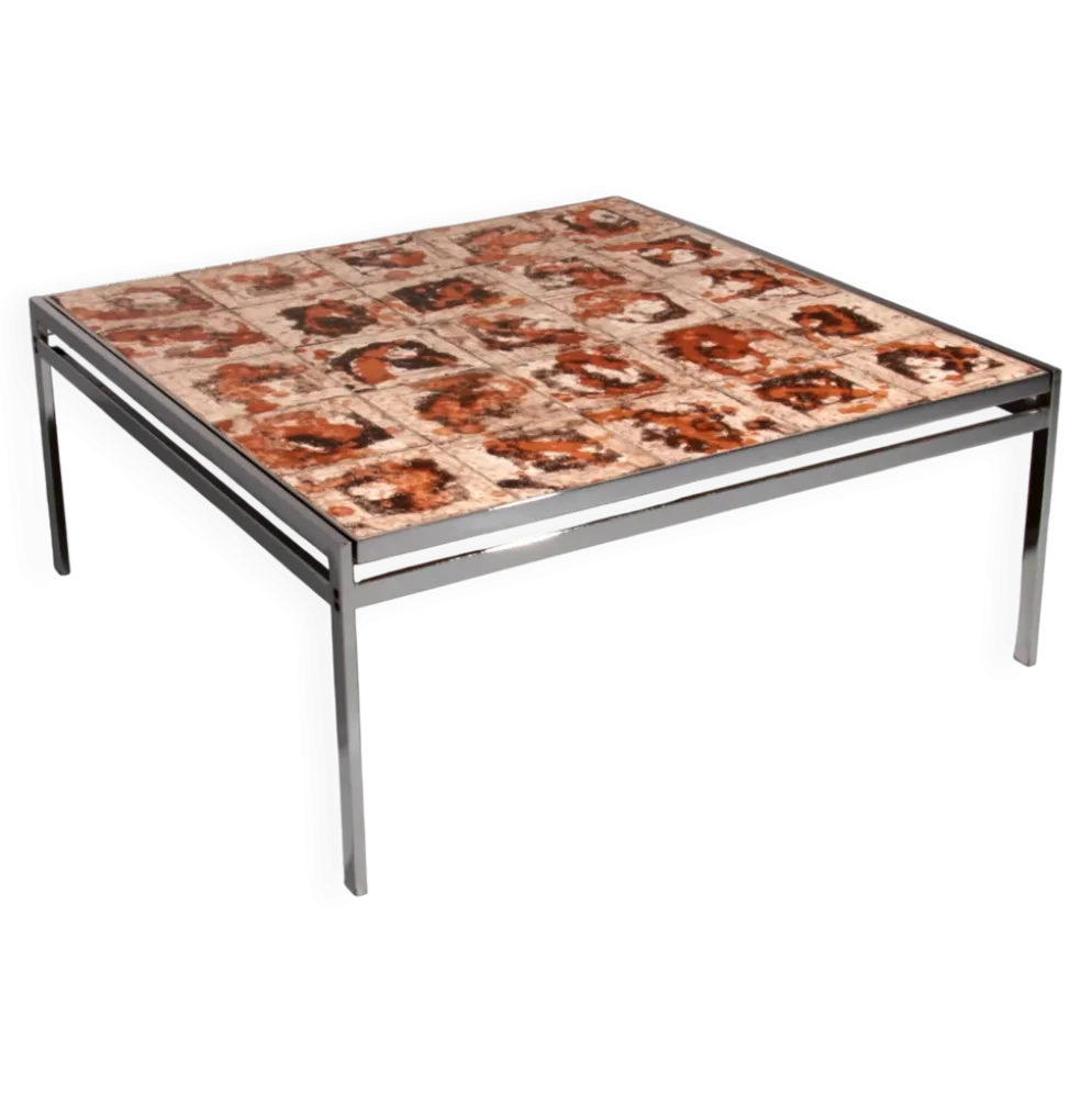 Table basse en cadre chromé et carreaux en céramique, Danemark, années 1970