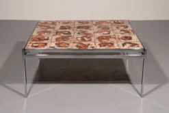 Table basse en cadre chromé et carreaux en céramique, Danemark, années 1970