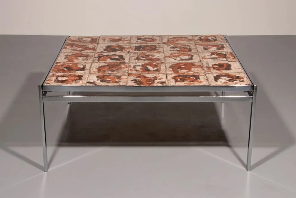 Table basse en cadre chromé et carreaux en céramique, Danemark, années 1970