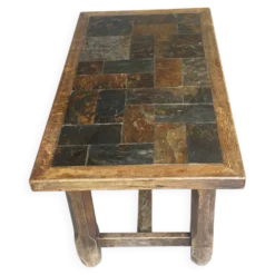 Table basse en chêne et ardoise – années 60-70